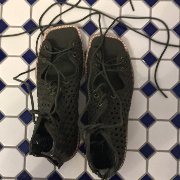 New Free People Lahaina Woven Heels Green 9 - Picture 12 of 16